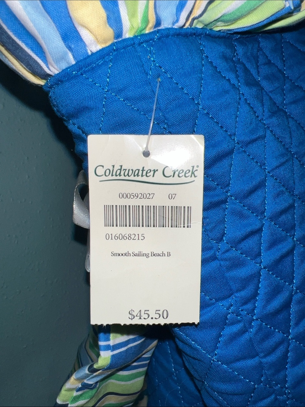 Coldwater Creek Blue Quilted Tote with Striped Drawstring Pouch - Picture 2 of 7